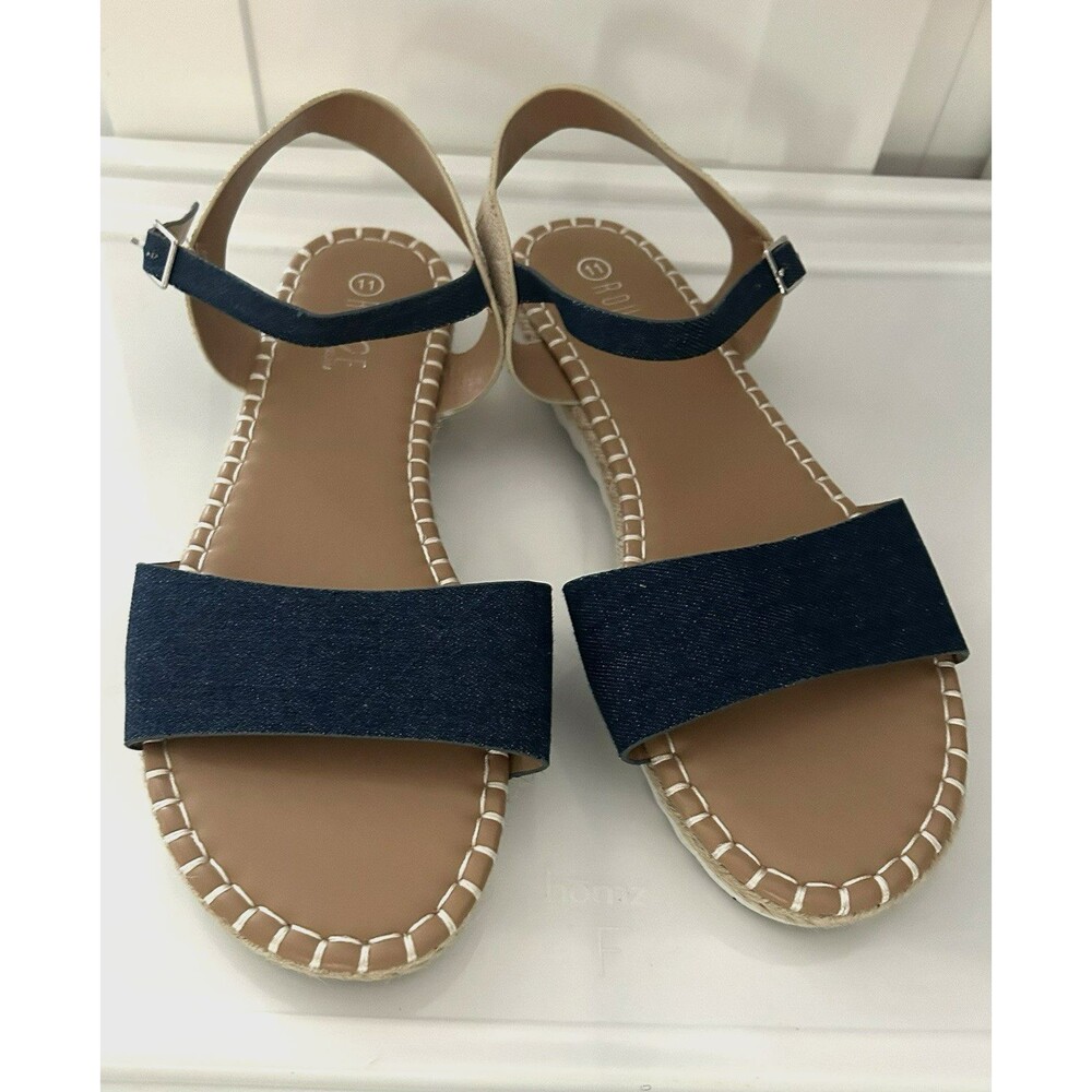 Rouge Helium Blue Denim Open Toe Ankle Strap Espadrille Sandals Women Size 11